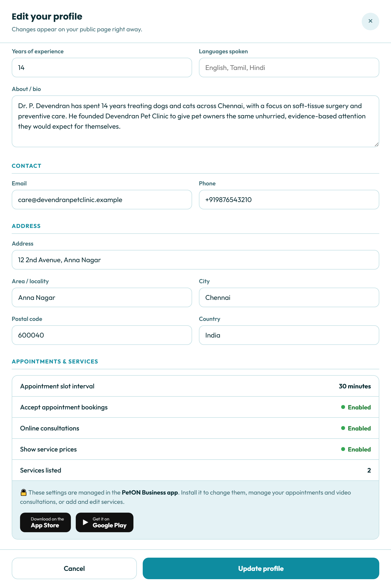 Claim Your Practice Profile — Appointments and services