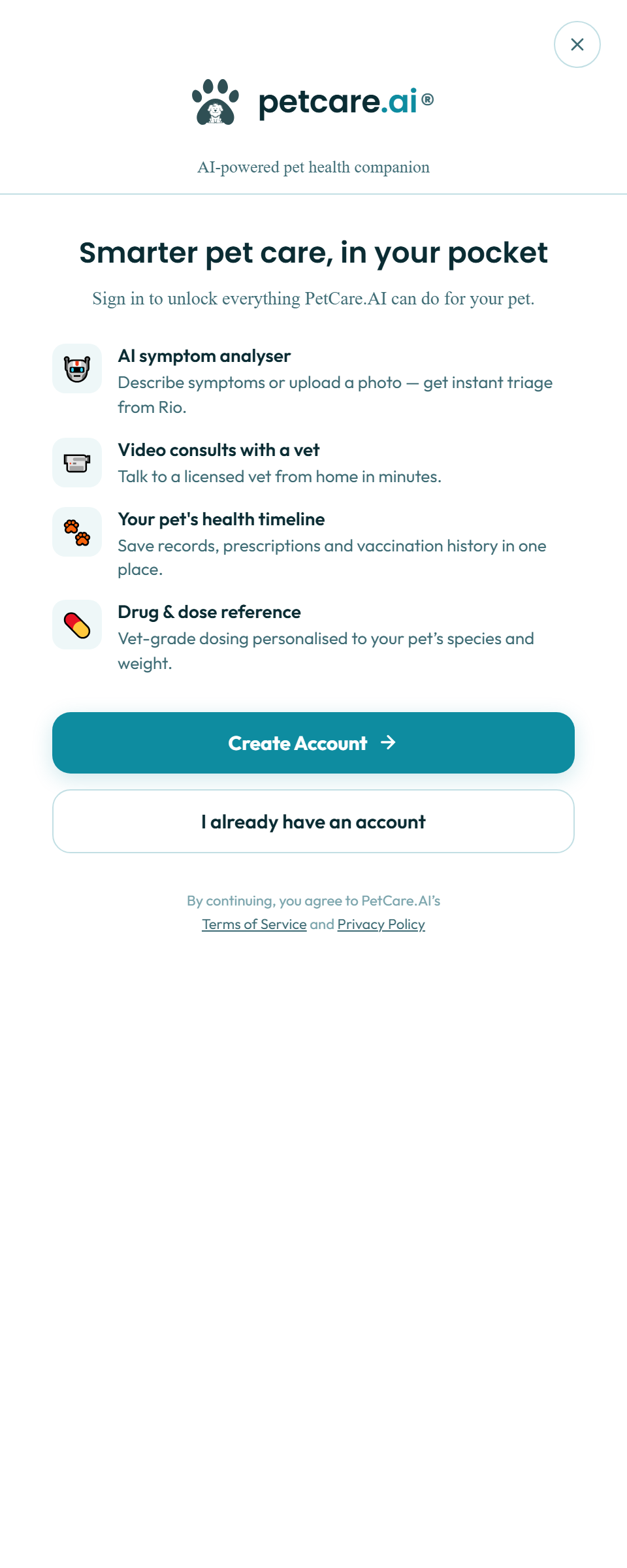 Getting Started with PetCare.AI — Sign up to get started