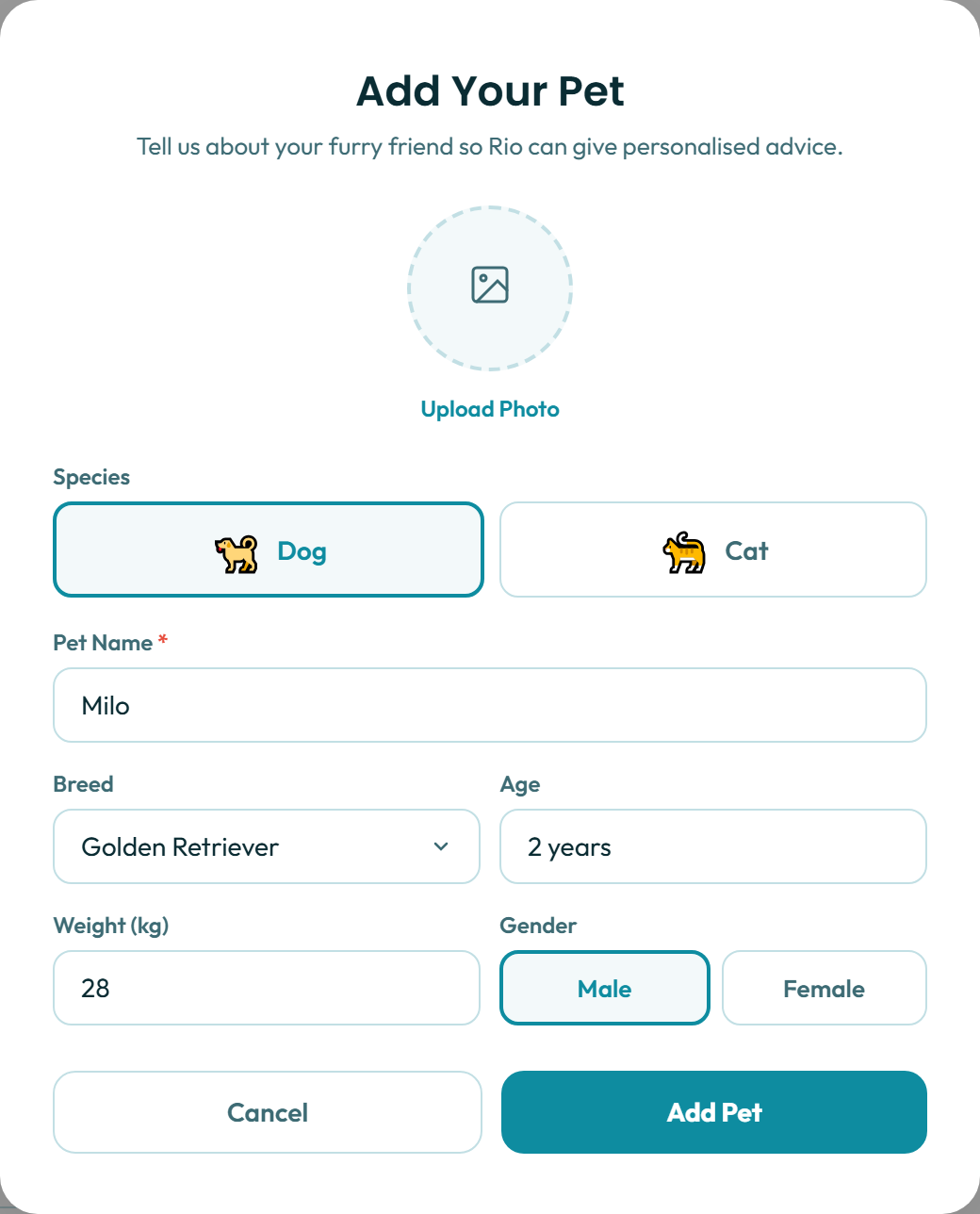 Getting Started with PetCare.AI — Add your pet so Rio knows who it’s helping