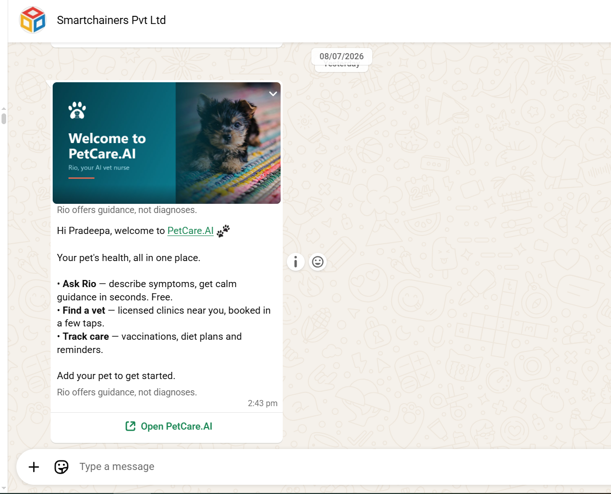 Getting Started with PetCare.AI — Your WhatsApp welcome