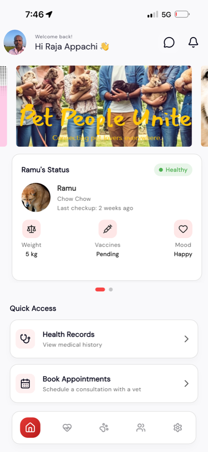 PetON App home screen