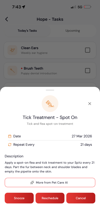 PetON App Tasks screen